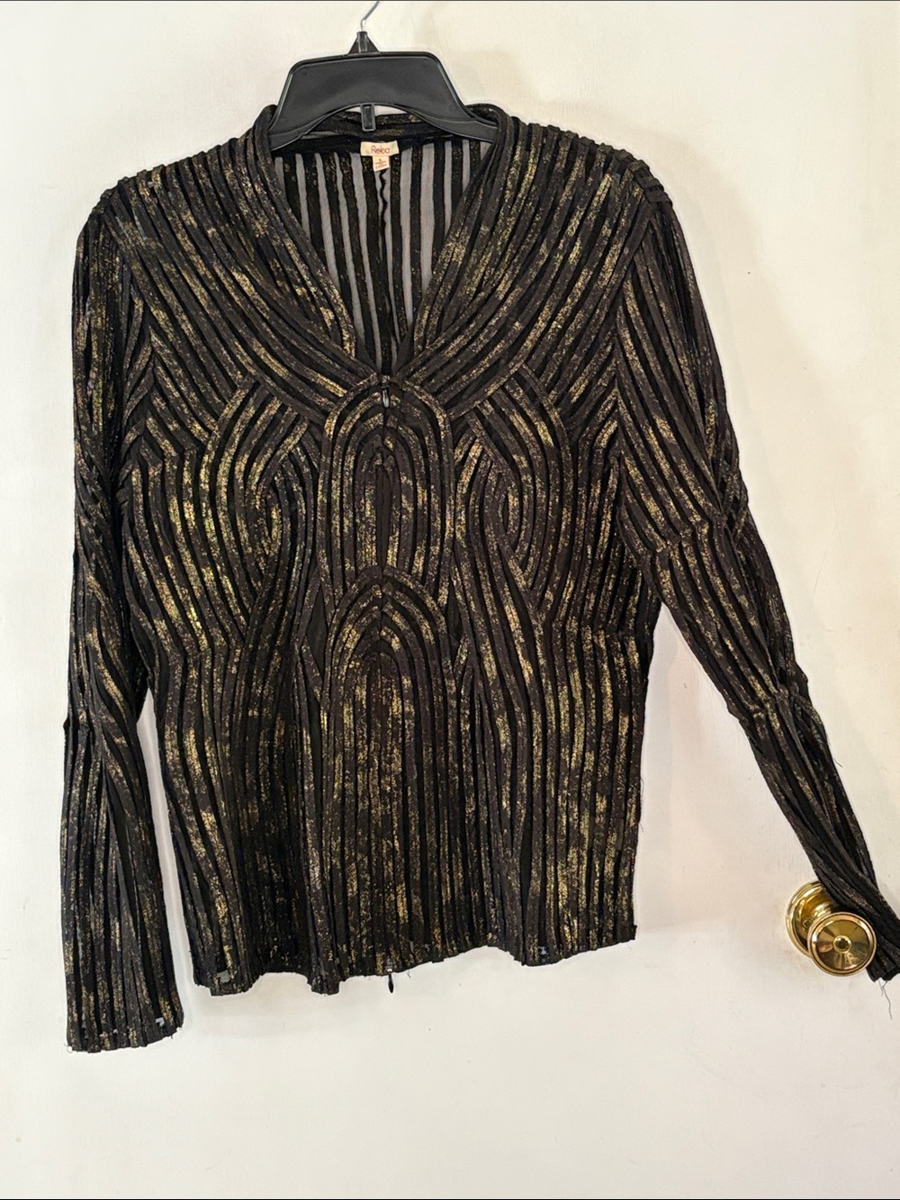 Reba black mesh gold brushed zip front jacket Size Large